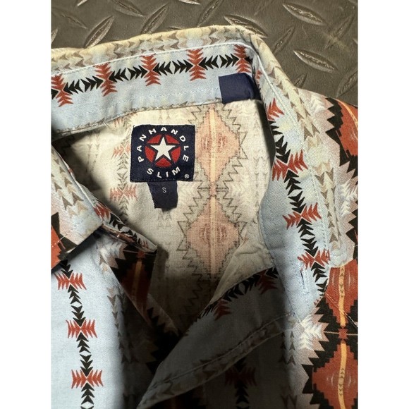 Vintage Panhandle Slim Shirt Mens SMALL blue/brow Button Up Aztec Western Cotton - Picture 4 of 5